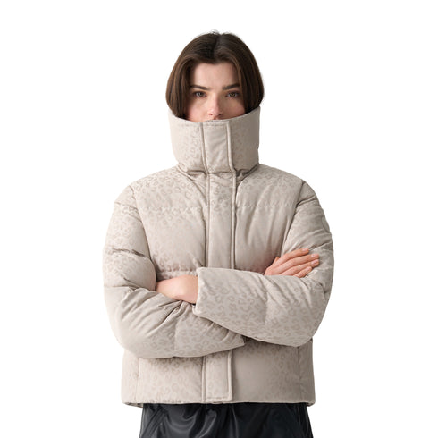 Donna Piumino Corto Animalier con Maxi Collo